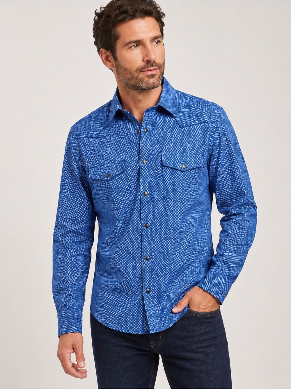 Express | Shirts | Expressmens Blue Printed Button Front Dress Shirt Long Sleeve Medium 55
